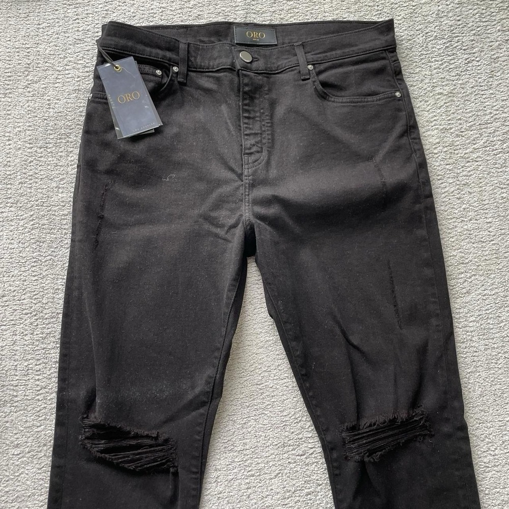ORO Los Angeles NWT Noir Everyday Denim Black Stretch Ankle Zip Jeans Size 34X32